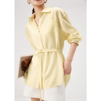 shuchan new fashion long sleeve shirt women polyester acetate women blouses synthetic fiber turn down collar
