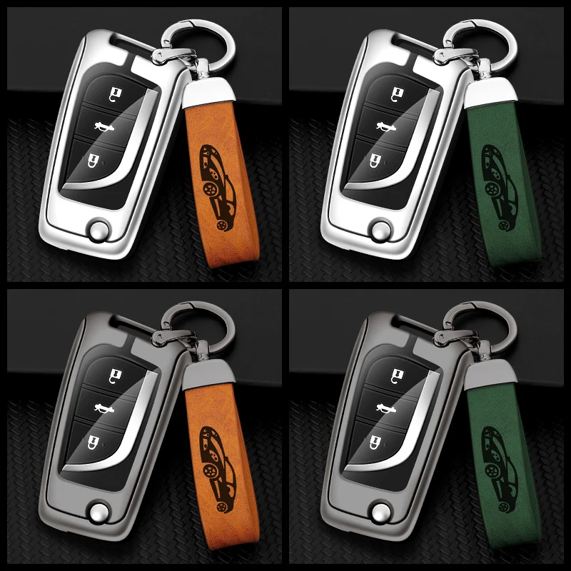 

Car Fold Key Bag Case Cover Shell For Toyota Hilux Corolla Avensis Prado Fortuner RAV4 CHR Galvanized Alloy Leather Accessories