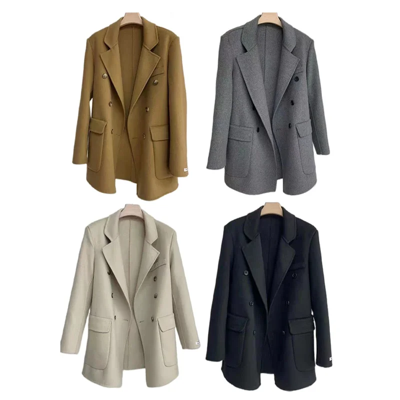

2023 NEW Leather buckle 99%Wool Jacket Coat For Women's Office Lady High Quality Jacket Autumn Winter Woolen Coat Femme K025