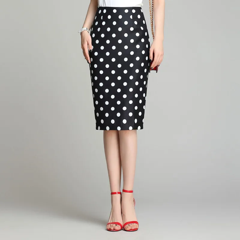 Женская летняя юбка-карандаш в горошек с высокой талией | одежда
