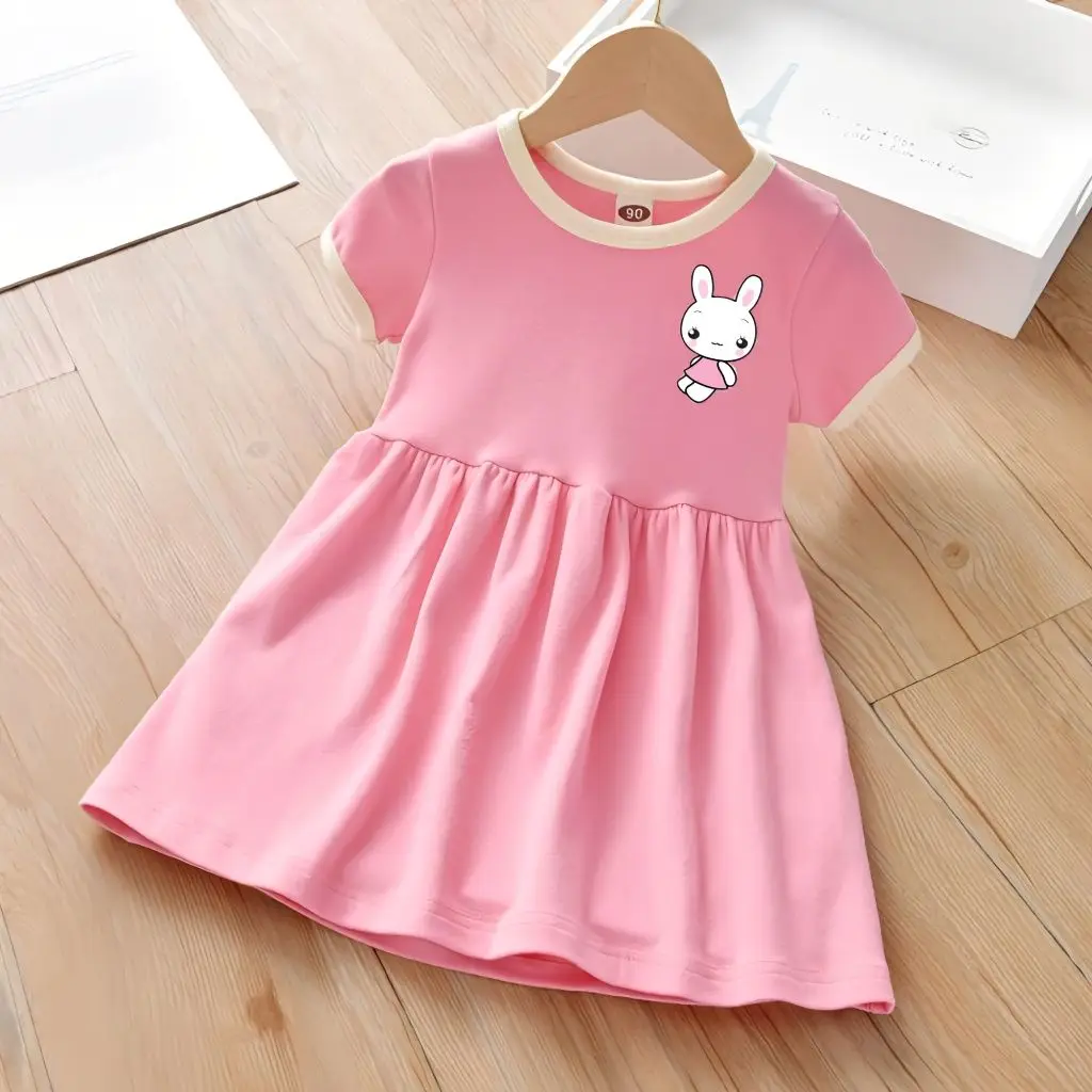 

Girls' Dress Children's New Internet Celebrity Pleated Skirt Fashionable Short Sleeve Baby Cute Princess Summer Dress