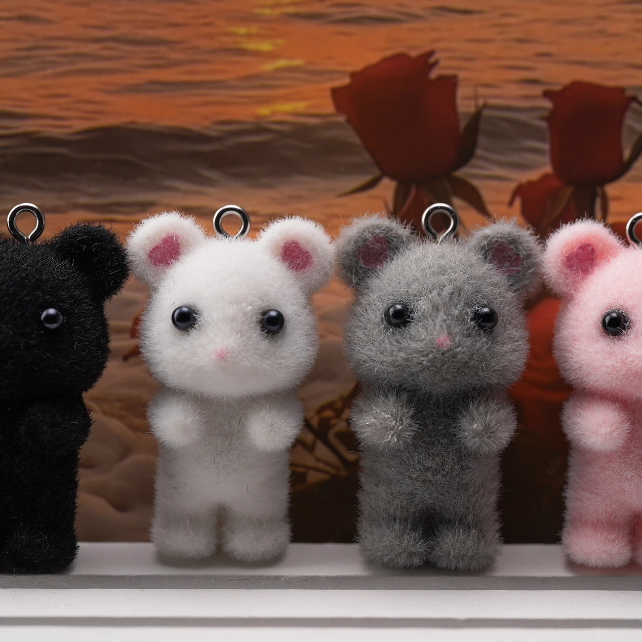 30 шт. 3D флокированные подвески из смолы пушистая милая подвеска в виде мыши и