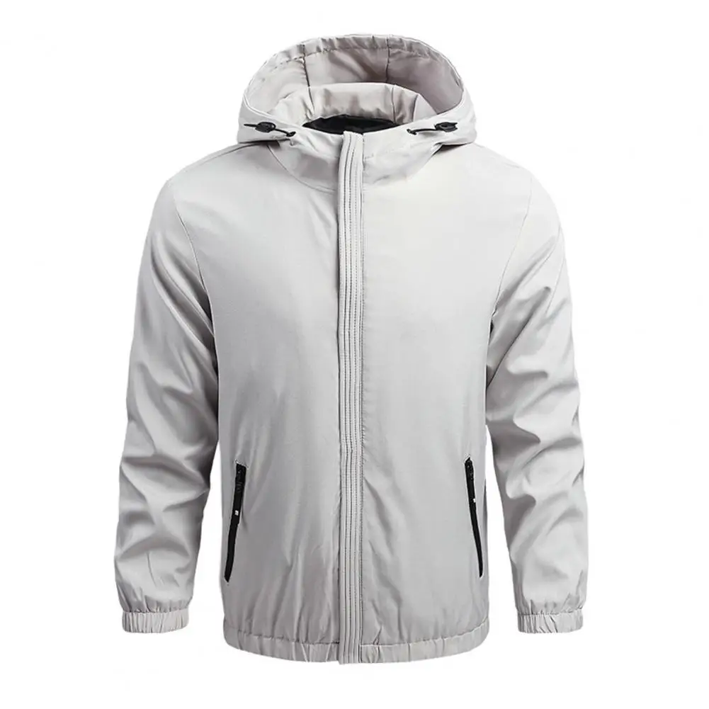 

Men Trench Coat Men's Hooded Trench Coat Stylish Windbreaker with Zipper Placket Elastic Cuffs Multiple Pockets for Streetwear