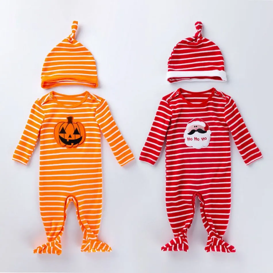 

Baby Boy Girl Halloween Pumpkin Romper Hooded Baby Clothes Christmas Santa Claus Print Costume Kids Astronaut Jumpsuit Pajamas