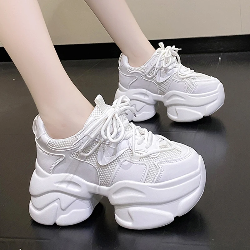 

Breathable Mesh Chunky Platform Sneakers Women Casual Lace Up Height Increase Shoes Woman Thick Bottom Non-Slip Vulcanized Shoes