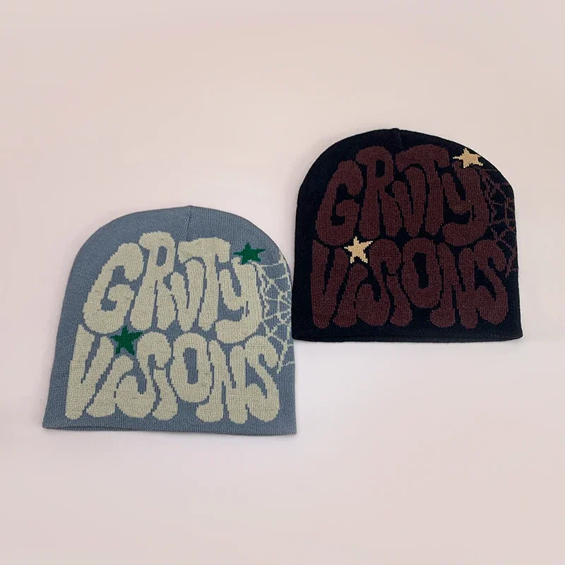 Шерстяные вязаные шапки с надписью Web осень и зима жаккардовые теплые удобные в