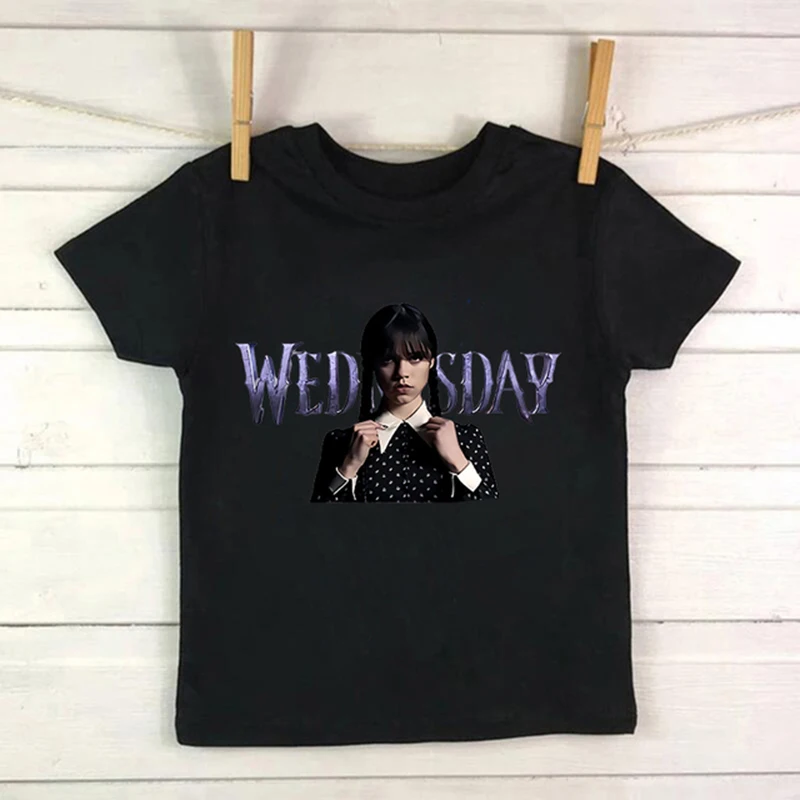 Cartoons Tshirt Wednesday Addams Children T-Shirt I Hate People Clothes Kid Girl Boy Nevermore Academy T Shirt Baby Casual Top images - 6