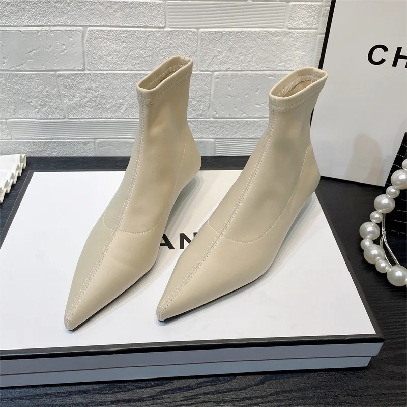 Women Ankle Boots Pointed Toe New Autumn Brand Ladies Zipper Kitten Heels Pumps Female Dress Shoes Slip On Modern