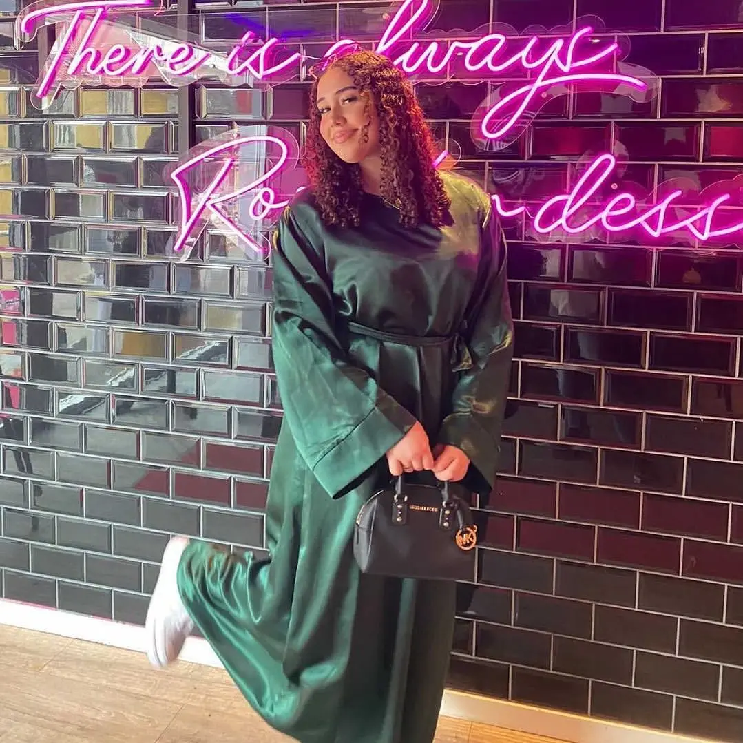 Женское однотонное платье-Кафтан с поясом свободного покроя