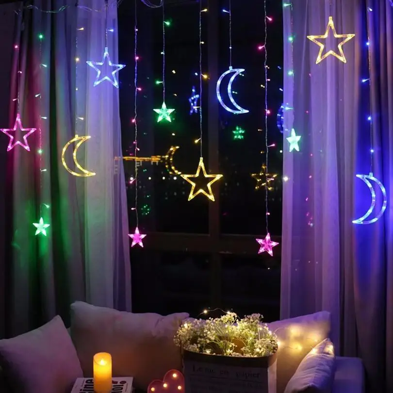 

Outdoor Twinkle String Lights 220V EU US Plug Moon Star LED Curtain Lights Holiday Festival Decoration Christmas Fairy Garlands