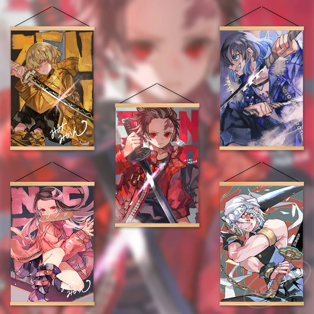 

Настенное изображение, плакат рассекающий демонов, аниме, деревянная подвесная картина, камадо танджиро, холст, печать, Agatsuma Zenitsu, домашний д...