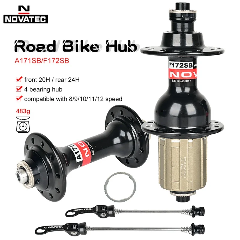 

Novatec Road Bicycle Hub A171SB/F172SB Front 20H Rear 24H Quick Release Folding Bike Hub Disc 4 bearing for 8-9-10-11-12 speeds