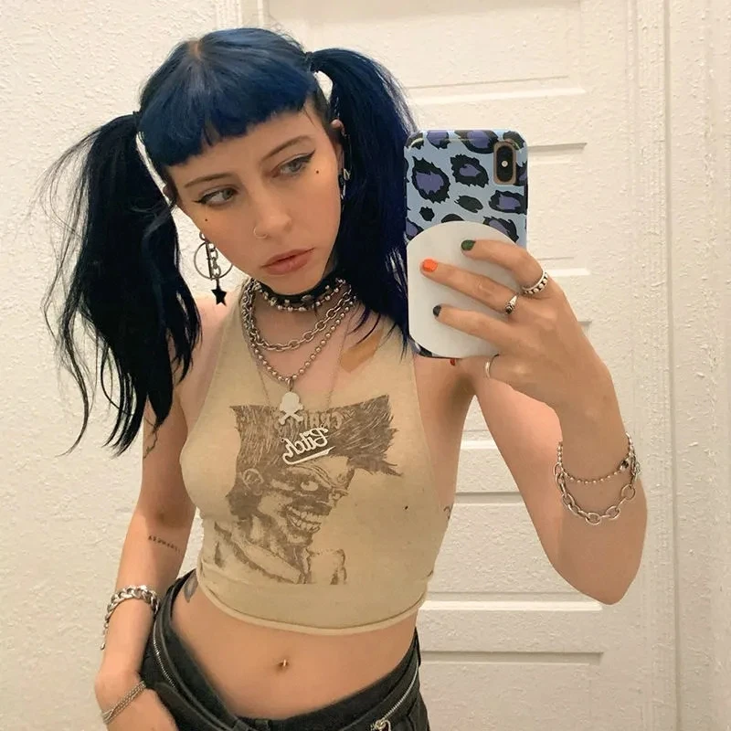 

Personalized navel-bearing funny printed round neck vest female summer fashion wild handsome slim slimming y2k suspender top