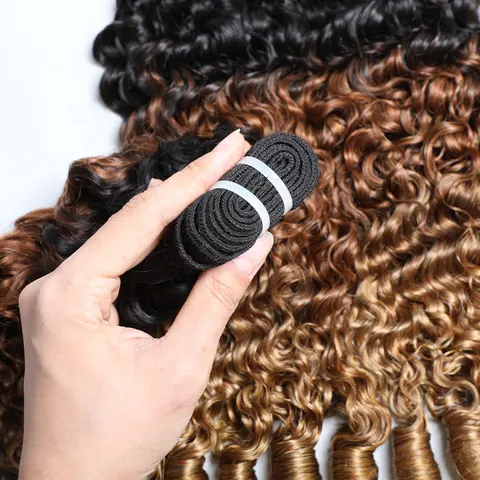 T1B/30/27 бирманские вьющиеся пучки человеческих волос Ombre коричневые блондинки вьющиеся пучки 100% человеческие волосы Remy плетение 1/3/4 пучка