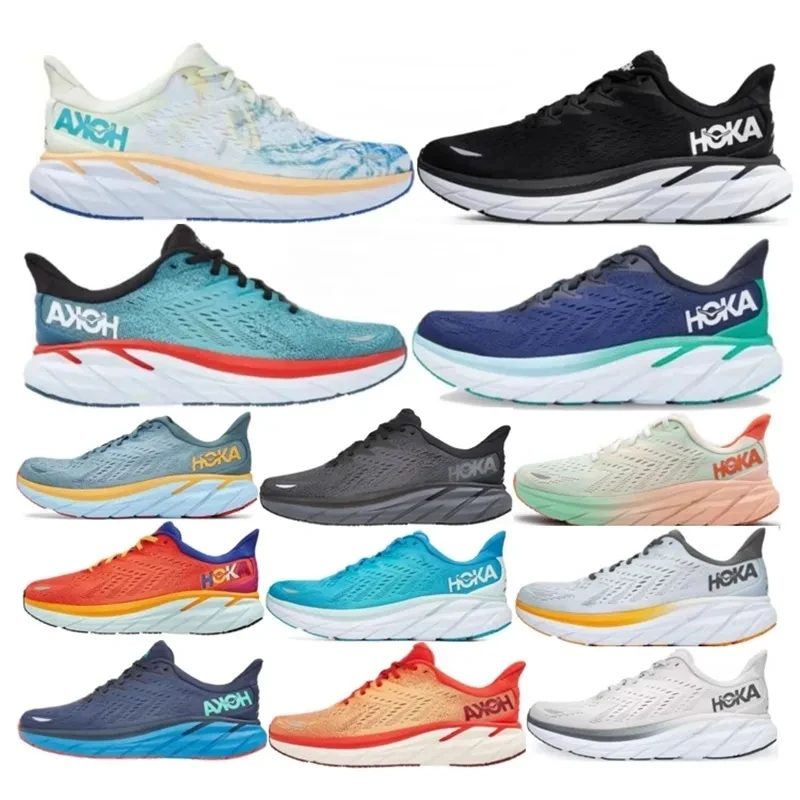 

2023 New Mens Womens Hoka On Clifton 8s Road Running Shoes Mountain Spring Triple White Song Together Sneakers Sports Walking