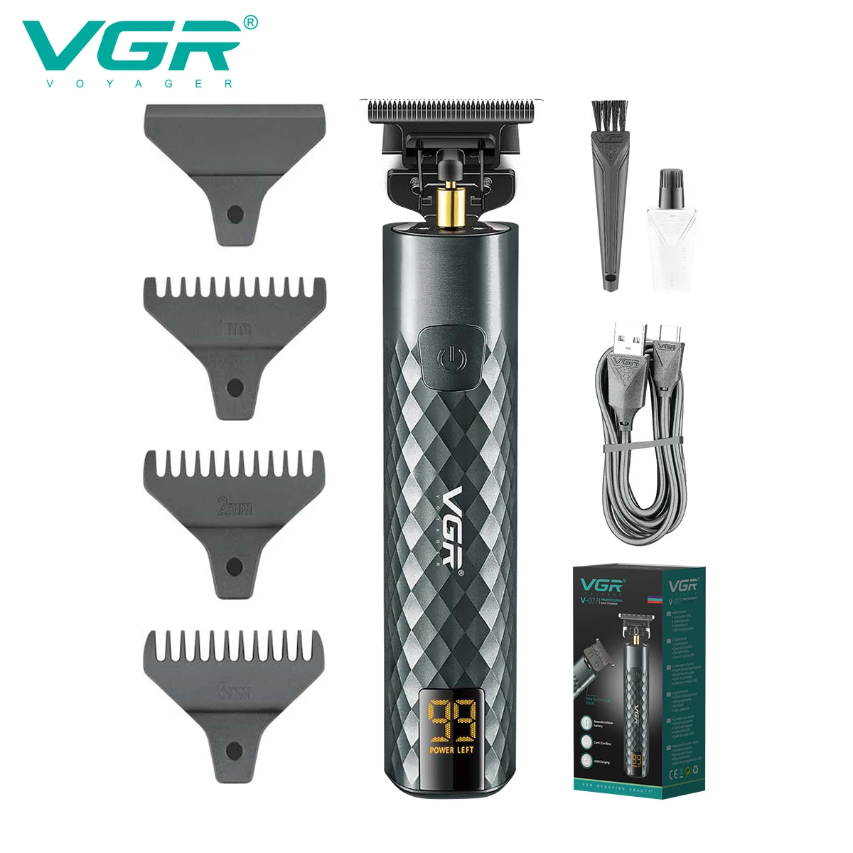 

VGR Hair Trimmer Cordless Hair Cutting Machine T9 Barber Professional Hair Clipper Digital Display Haircut Trimmer for Men V-077