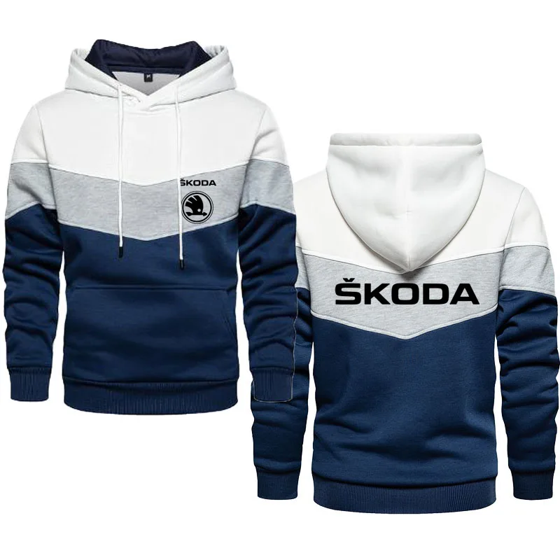 

NEW Hoodie mens Skoda car logo print Casual Sports Outdoor men's clothes Patchwork Contrast Color High Quality Men's Hoodie