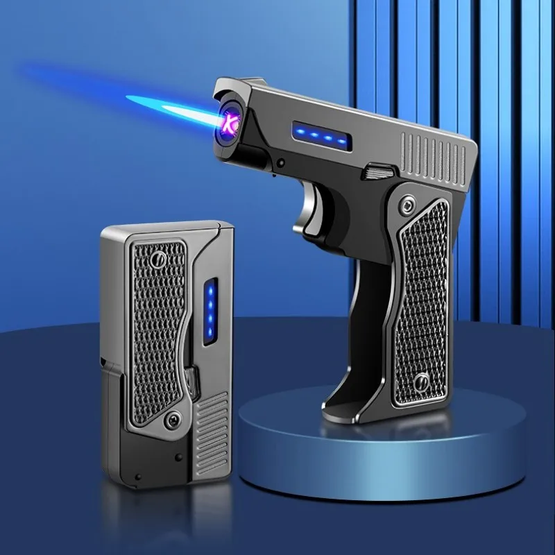 

Уникальная ветрозащитная газоэлектрическая плазменная USB перезаряжаемая зажигалка подарок для мужчин складной пистолет бутафонарь турбо ...