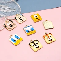 10 pcs cute mickey and minnie keychain accessories cartoon donald duck dai western shaped oil drop keyring pendant