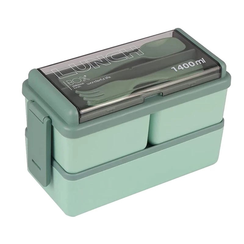 

A50I 2X Bento Box Kit, 47.35OZ Bento Box Adult Lunch Box, 3 Compartments Bento Lunch Box , Meal Prep Containers Green