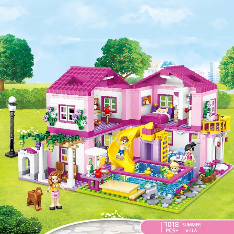 

Friends City House Summer Holiday Villa Castle Building Blocks Sets Figures Swimming Pool DIY Toys for Kids Girls Birthday Gift