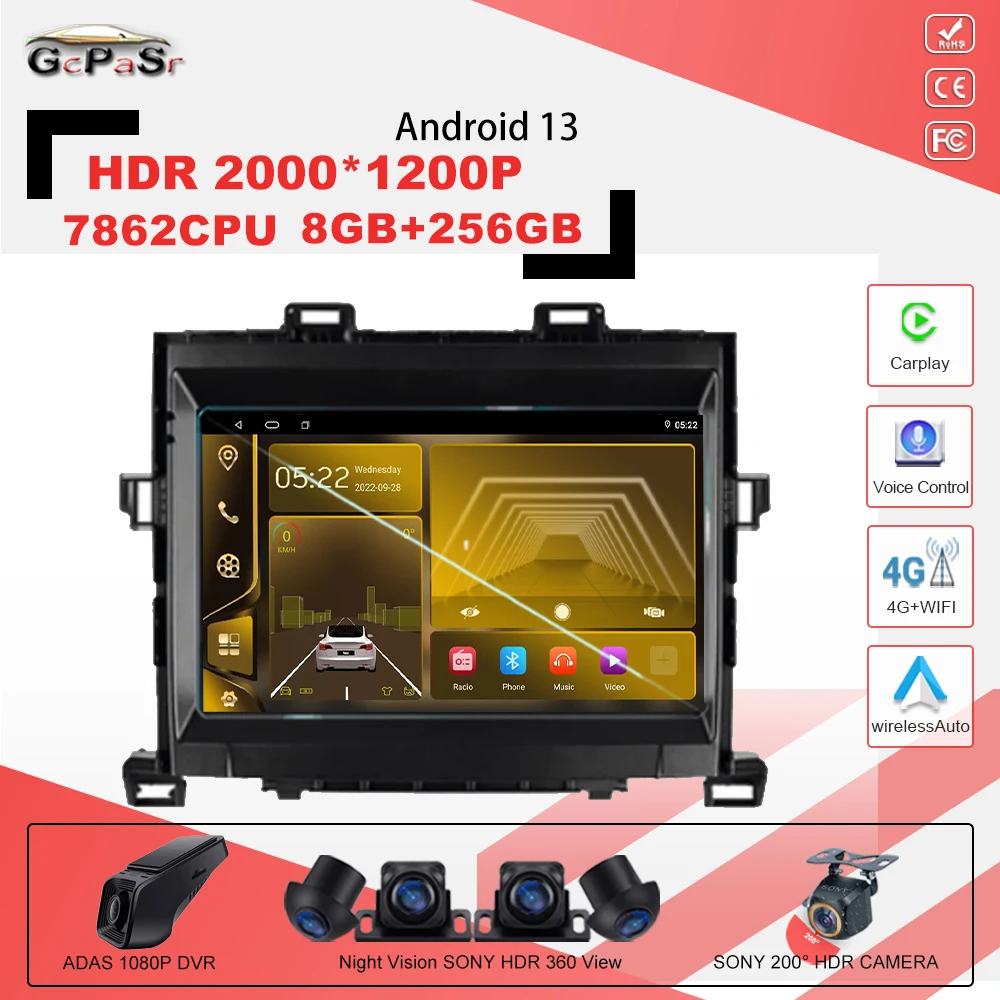 

Android 13 For Toyota Alphard H20 2008 - 2014 NO BT 7862CPU Car Radio Player Autoradio Carplay Navigation GPS BT WiFi 5G Multime