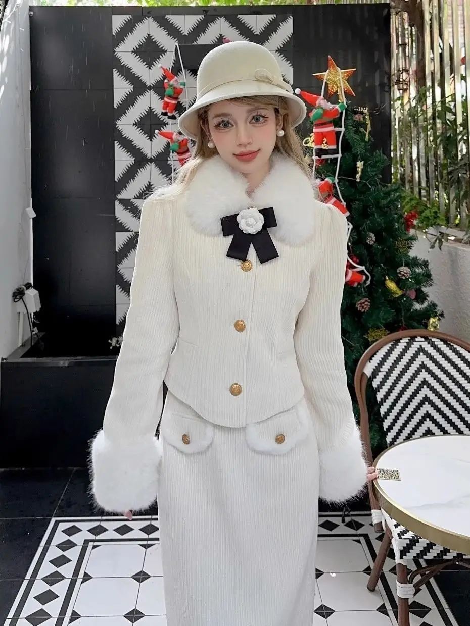 Лоскутное платье с меховым воротником зимнее Новое утепленное повседневное