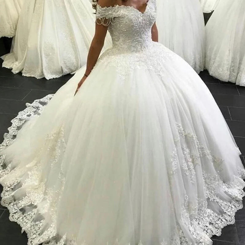 

Off-Shoulder Ball Gown Wedding Dresses Robe de mariee Princess Applique Court Train Formal Bride Dress Plus Size