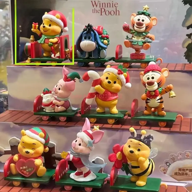 Genuine Disney Blind Box Christmas Winnie The Pooh Gift Delivery Series Figure Model Suprise Desk Decor Xmas