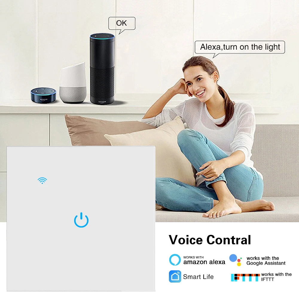 eu black luxury glass panel tuya smart house wifi switch work with google home alexa voice need neutral wire app remote control free global shipping
