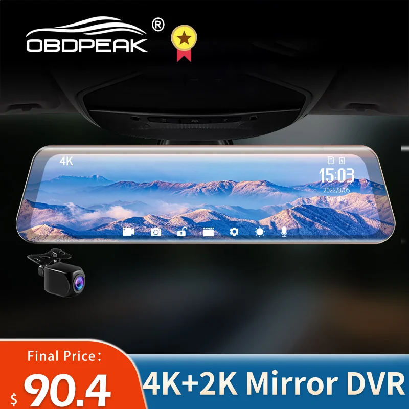 12 Inch 4K+2K Car DVR Rearview Mirror GPS WIFI Dash Cam Sony IMX415 G-Sensor Dash Camera Rear Camera Auto Registrar 24h Monitor