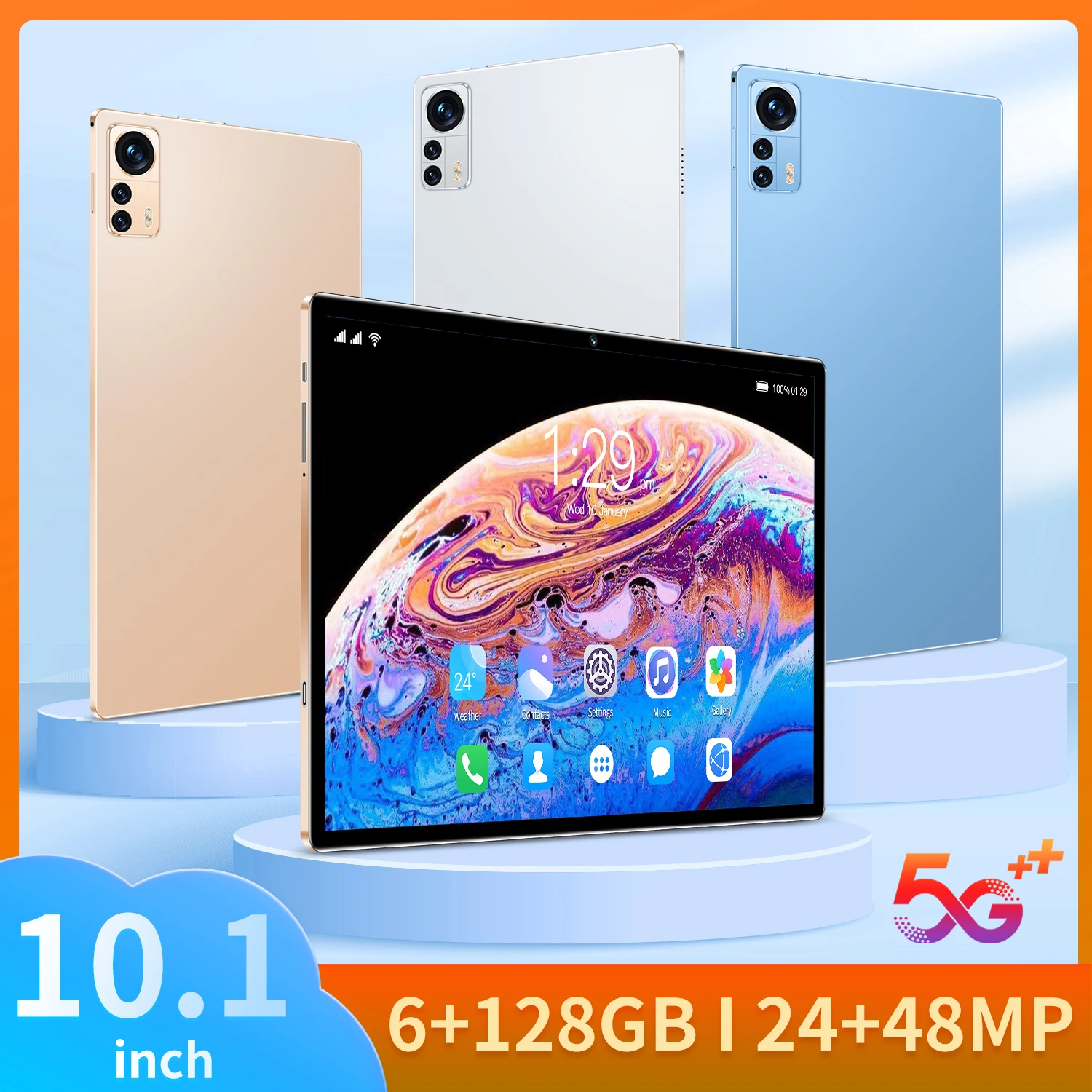 

New 10.1-inch 5G tablet Android 10.0 eight core mobile phone calls Google Play 6GB RAM 128GB ROM tablet PC WiFi Bluetooth Type-C