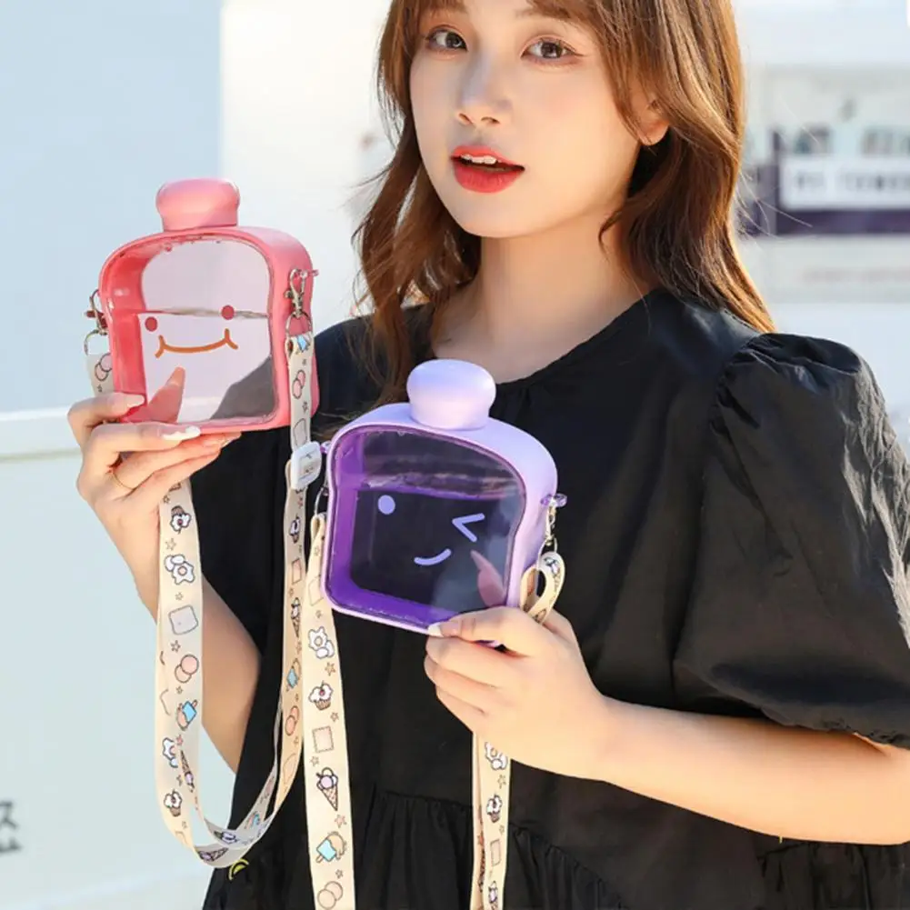 

380ml Water Bottle Leak-proof Large Capacity Plastic Cute Expression Flat Water Bottle for Girls