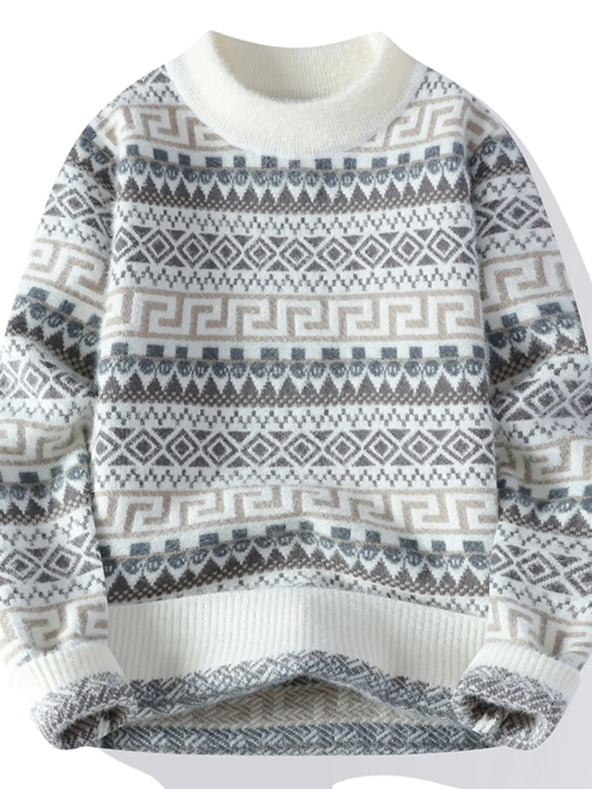 Осенне-зимний свитер с высоким воротником мужской подростковый на флисовой