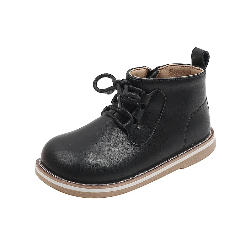 

13.5-20cm Brand Kids Boys Girls Autumn Dress Shoes,Solid Beige Black Big Toe Lace-up Ankle Boots For School Party Performance