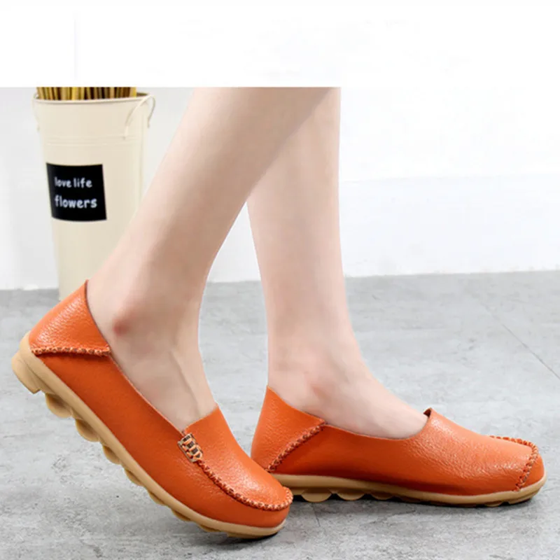 Туфли женские из натуральной кожи без застежки Мокасины плоская подошва лоферы