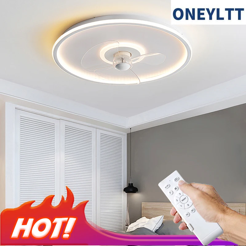 Купить Современная простая Светодиодная лампа с потолочным вентилятором без лопастей, потолочный вентилятор для спальни с дистанционным управле...