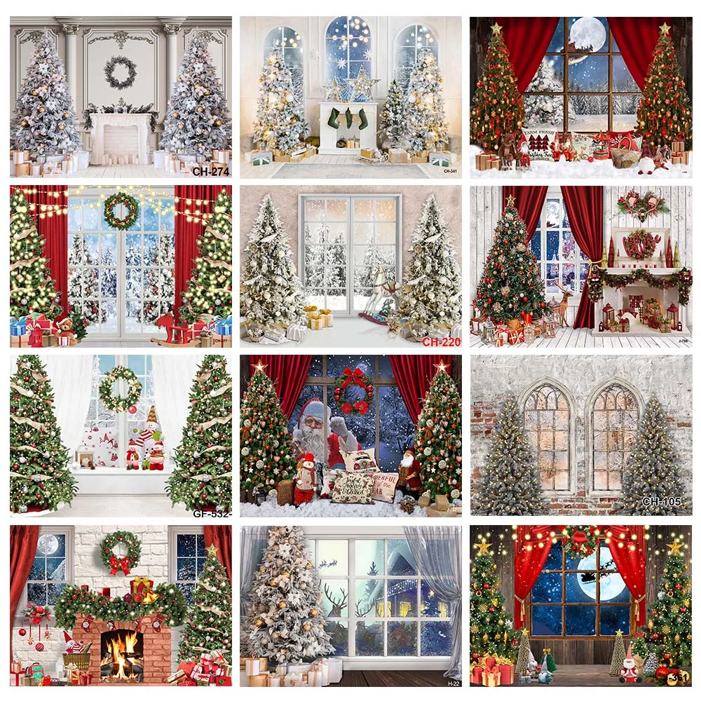 Christmas Backdrop Xmas Tree Gift Window Fireplace Family Photography Background Decoration New Year Backdrops for Photozone enlarge