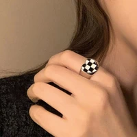 fashion vintage design black and white checkerboard heart shaped geometric opening rings for women girls jewelry wedding gifts