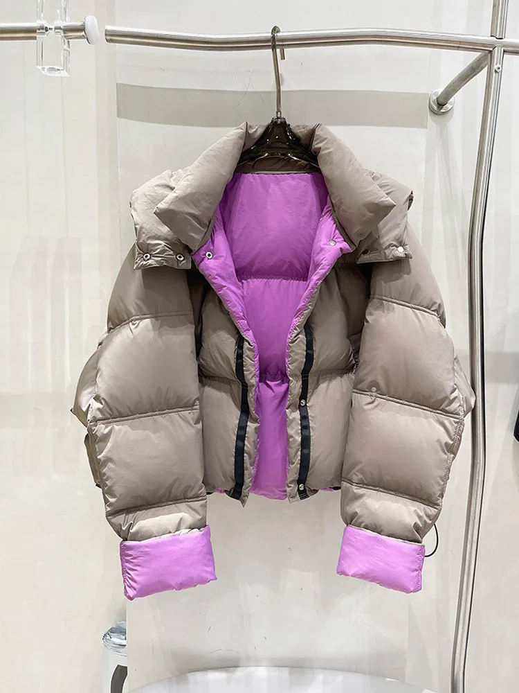 Женская куртка-пуховик с капюшоном утепленная Двухсторонняя куртка на белом