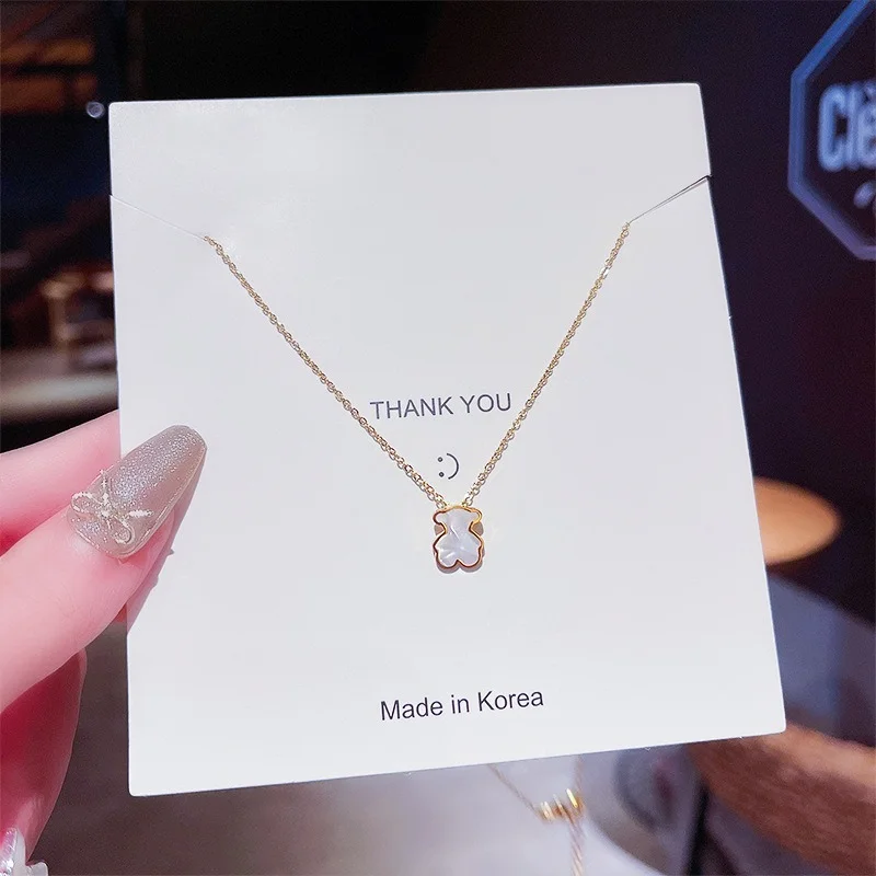 

Stainless Steel Cute Small Bear Pendant Necklace for Women Fashion Luxury Zirconia Choker Necklaces Female Jewelry Gifts