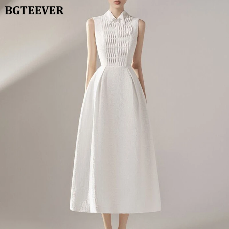 

Платье BGTEEVER женское с отворотом, элегантное модное ТРАПЕЦИЕВИДНОЕ средней длины, без рукавов, с зауженной талией, на лето