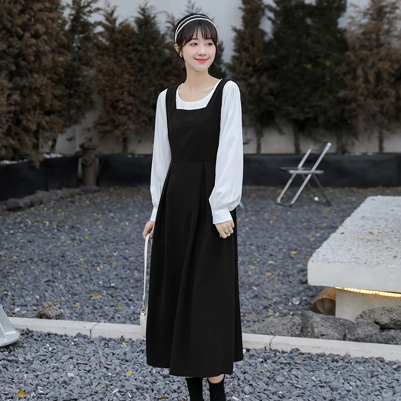 

SuperAen 2022 Весенняя Новая модная белая рубашка с рукавами-фонариками + длинное платье-майка с лямкой на шее