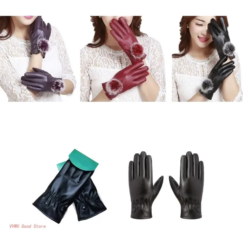 

Womens Leather Gloves Winter Lined Fleece Lining Thick Warm Gloves Touchscreen Driving Gloves Winter Cycling Gloves
