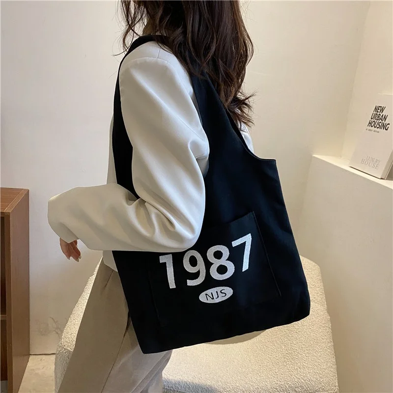 Women's Bag Cheap Casual Large Capacity Shoulder Bags Shopper Canvas Fashion Harajuku Zipper Print Handbags |
