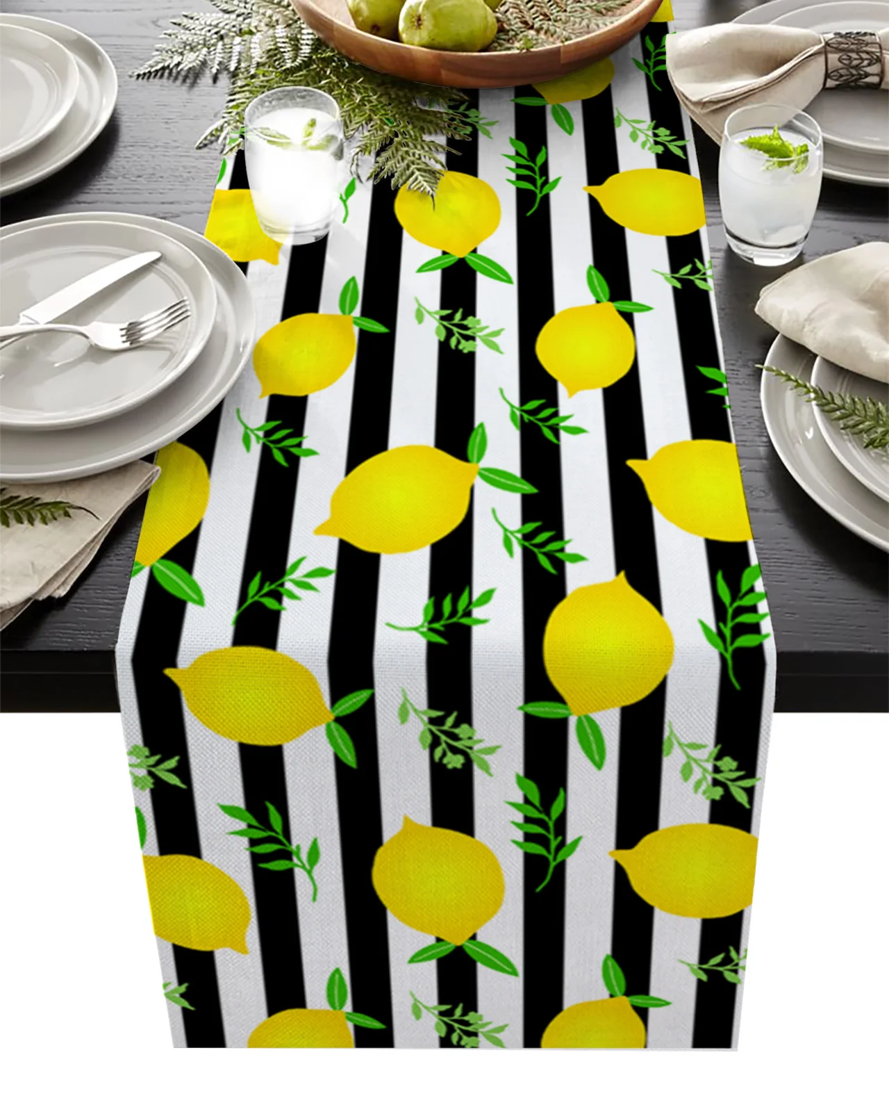 

Summer Lemon Stripes Table Runner Decoration Home Decor Dinner Table Decoration Table Runners Tassel