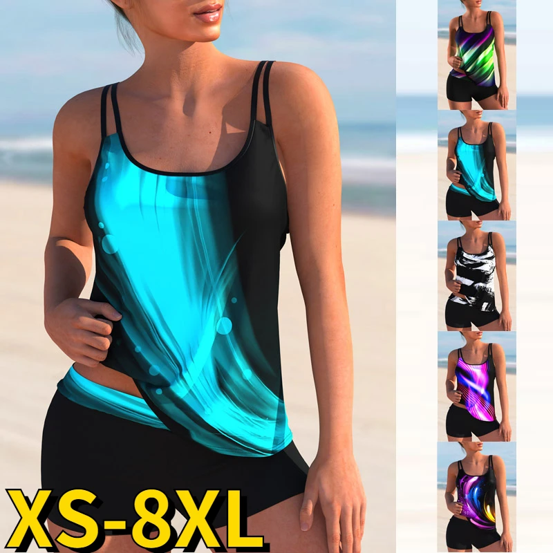 

Woman Sexy Bikinis Swimwear Women Tankini Loose Bikini Rainbow Print Swimsuit Summer High Waist Two Piece Set Bathing Suit