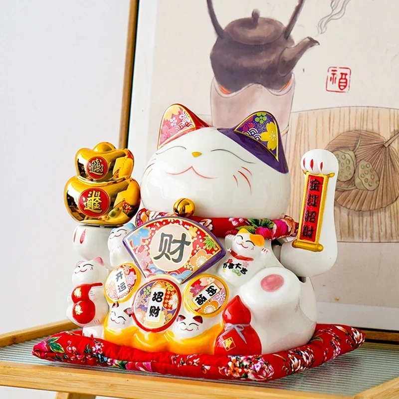 10 2-дюймовый большой орнамент Lucky Cat Maneki Neko керамический кошачий кот с подвижной