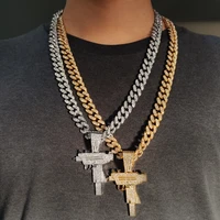punk iced out cuban chain submachine gun pendant necklace for women men hip hop rhinestone link chain necklace rapper jewelry
