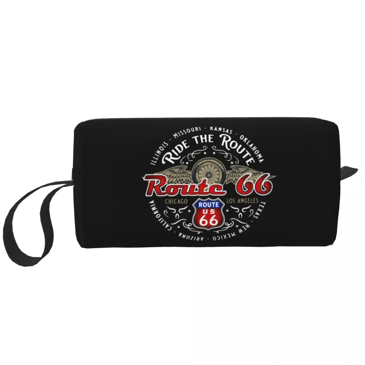 

Custom Ride The Route 66 Toiletry Bag Women Biker Motorcycle Cruise America's Highway Cosmetic Makeup Storage Dopp Kit Case